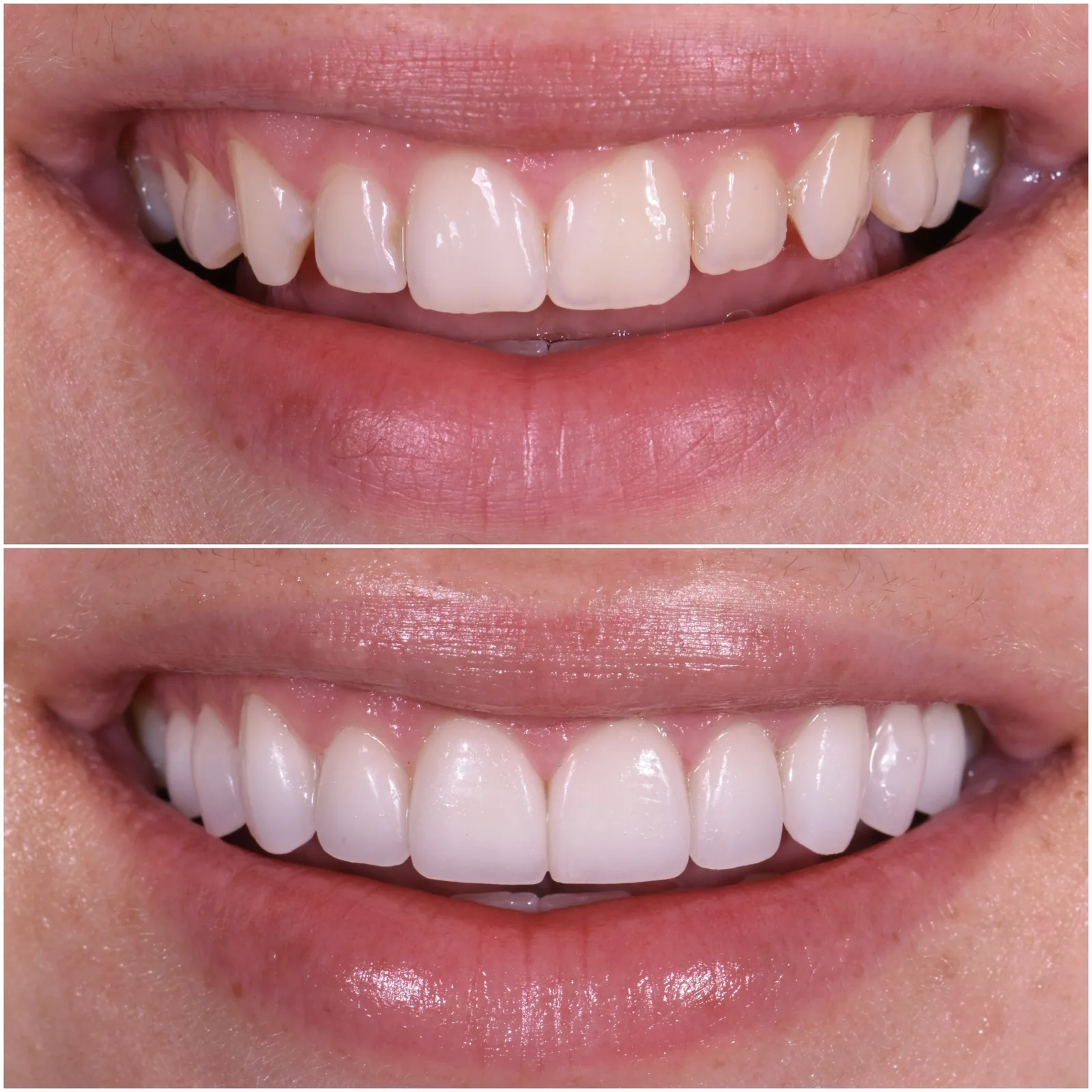 Lucie, no-prep porcelain veneers, before and after